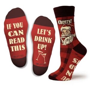 ❤️2/$10 NEW Two Left Feet Funny Santa “Let’s Drink Up” Big Feet Christmas Socks